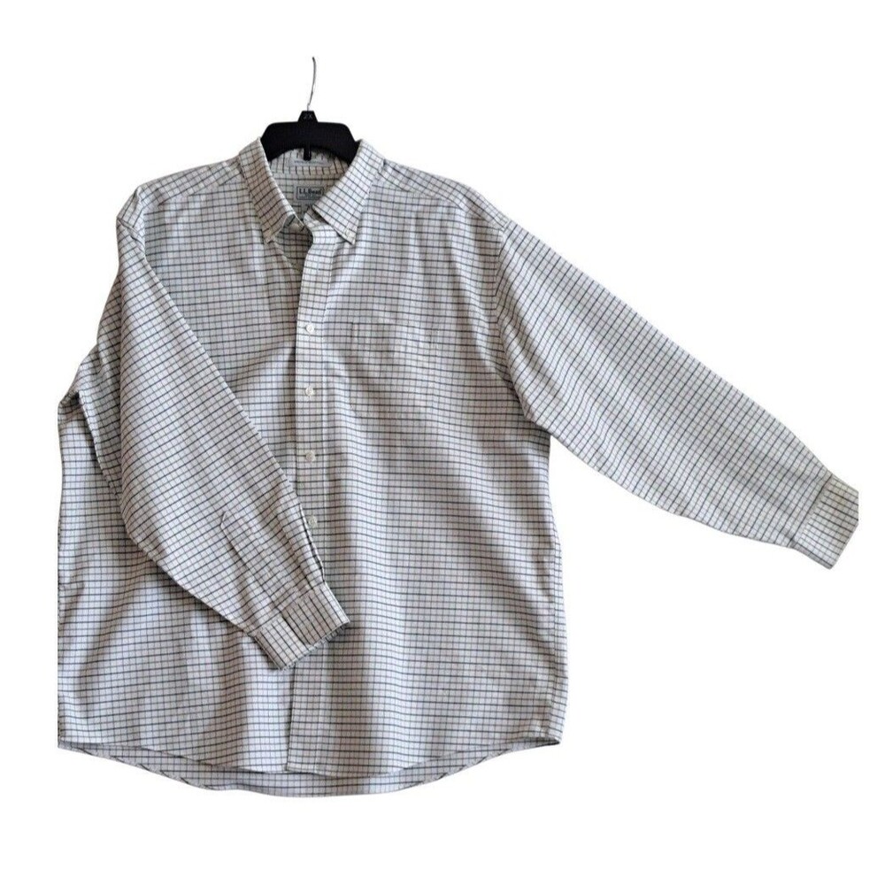 L.L. Bean Dress Shirt Mens White Check 18-35, 2XL Wrinkle Resistant Long Sleeve